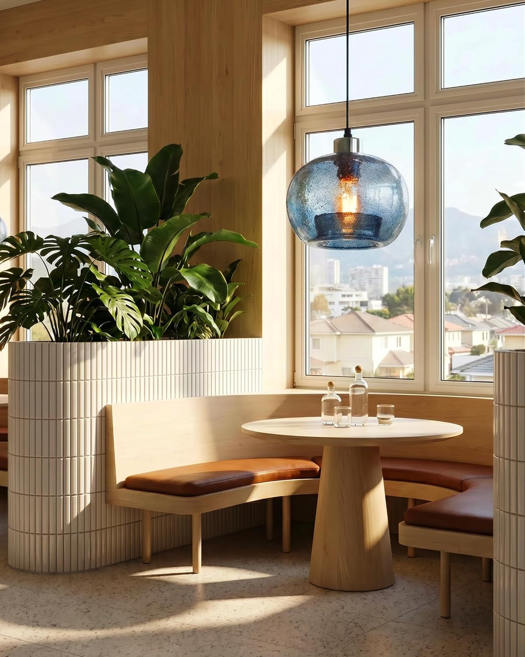 CASAMOTION Blue Pendant Light, Hand Blown Glass,Brushed Nickel, 8.7 Inch