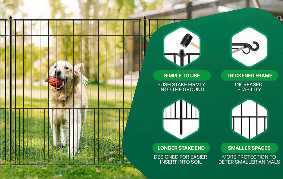 WESLEY'S CORNER Tall Fence Panels - 32”H x 29”L, No Dig Metal Dog Fence, Heavy Duty Garden Border & Animal Barrier, Rustproof, Decorative Fencing for Backyards, Frontyards, Outdoors and Edging