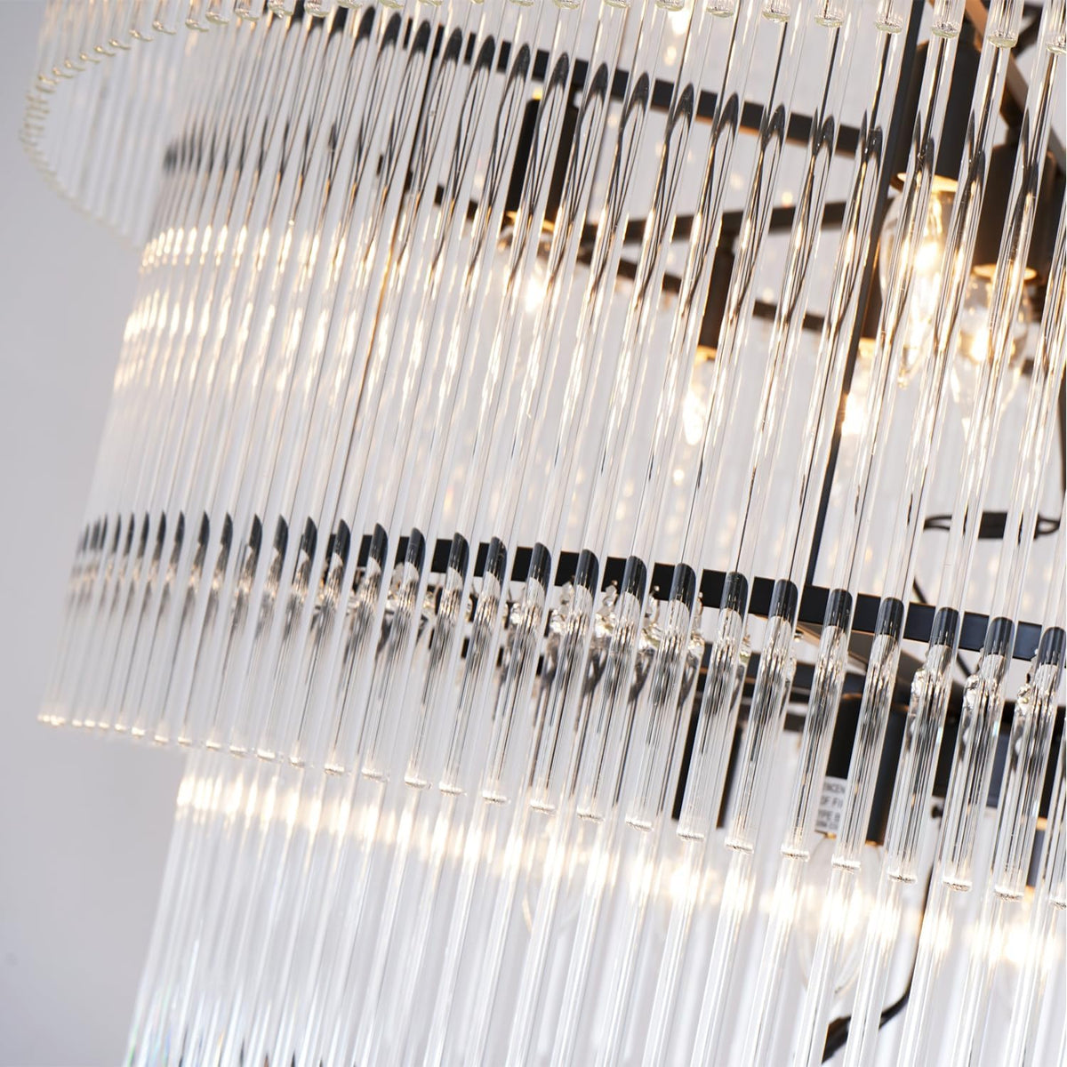Large Black Chandelier for High Ceiling H68" 7-Tier Glass Chandelier Modern