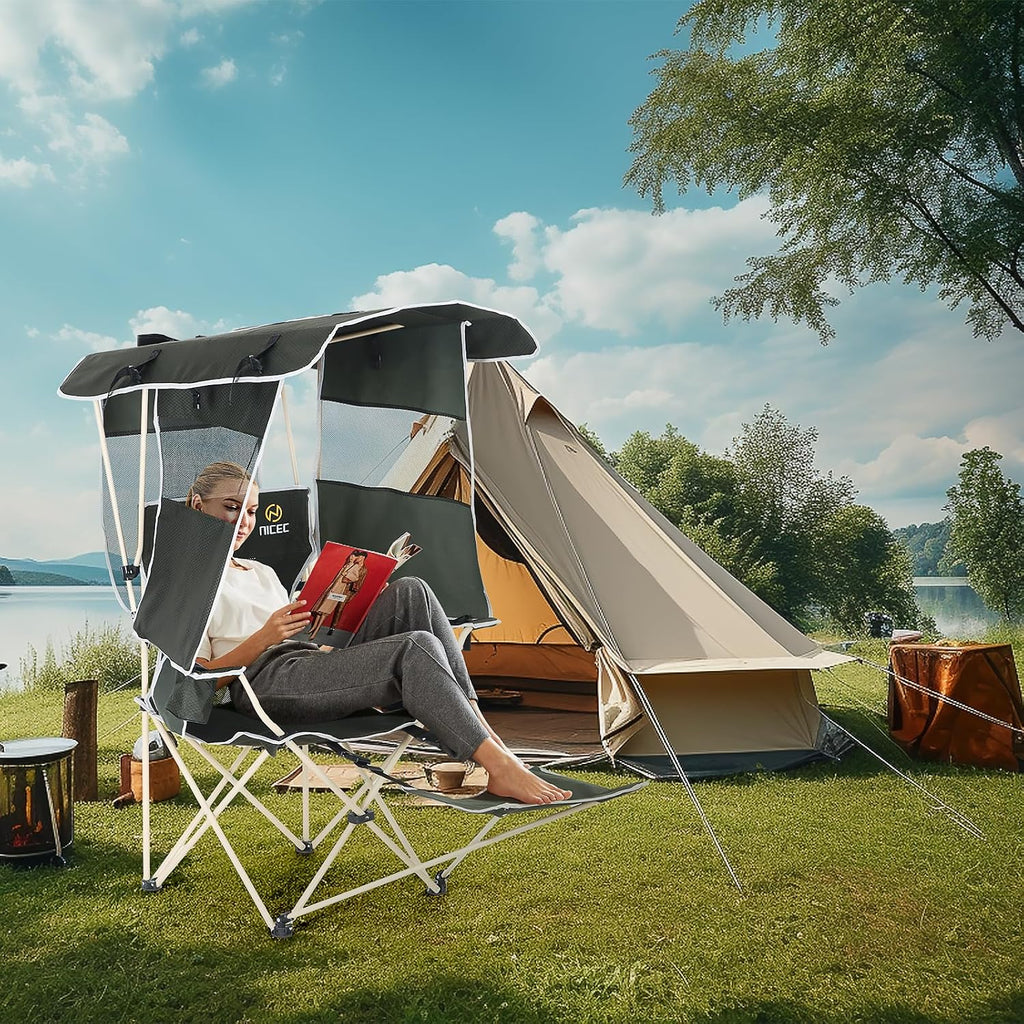 Nice C Canopy Chair with Footrest, Umbrella Camping Chair (2 Pack)