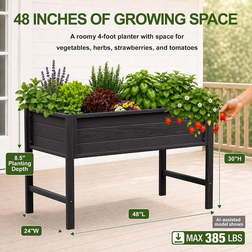 YEFU 48" Raised Garden Bed with Legs, HIPS Outdoor Garden Bed, Black