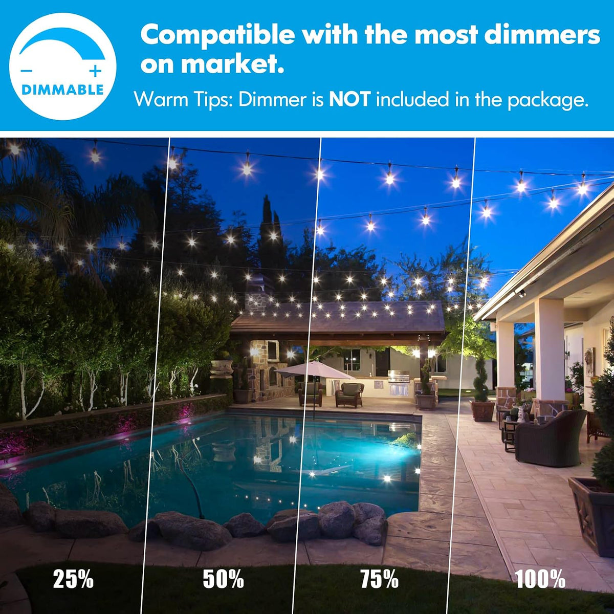 Lakumu 2-Pack 96FT Outdoor String Lights with E12 Filament S14 LED Bulbs