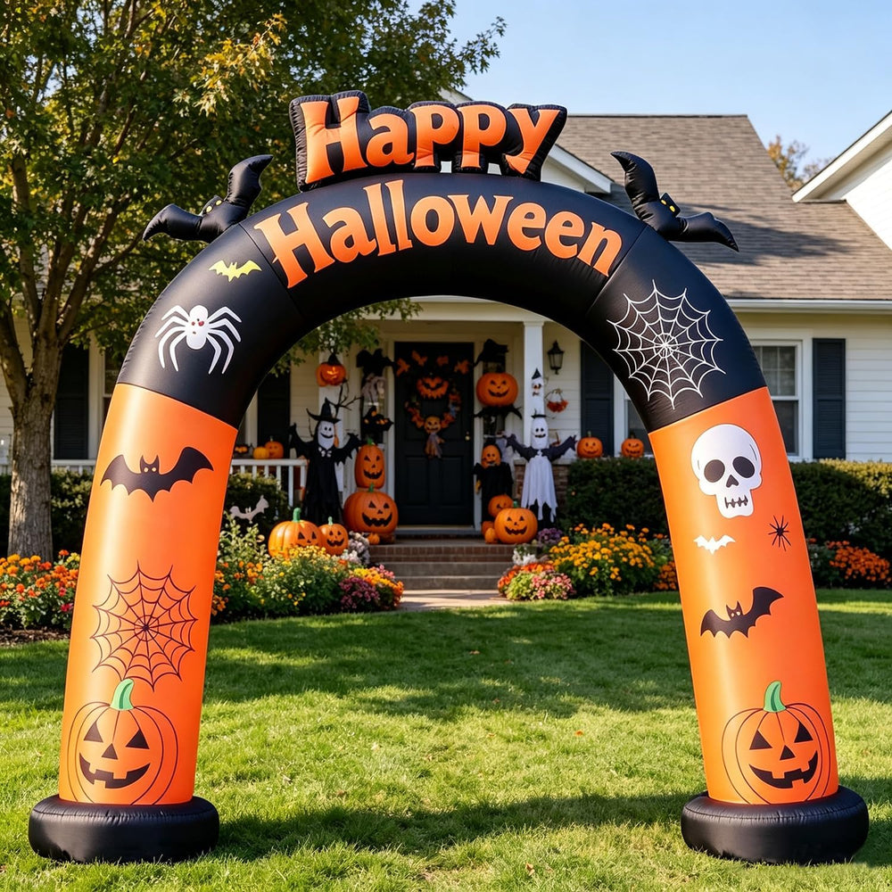 DomKom 8FT Long Halloween Inflatable Archway, Happy Halloween Blow Up Arch wi...