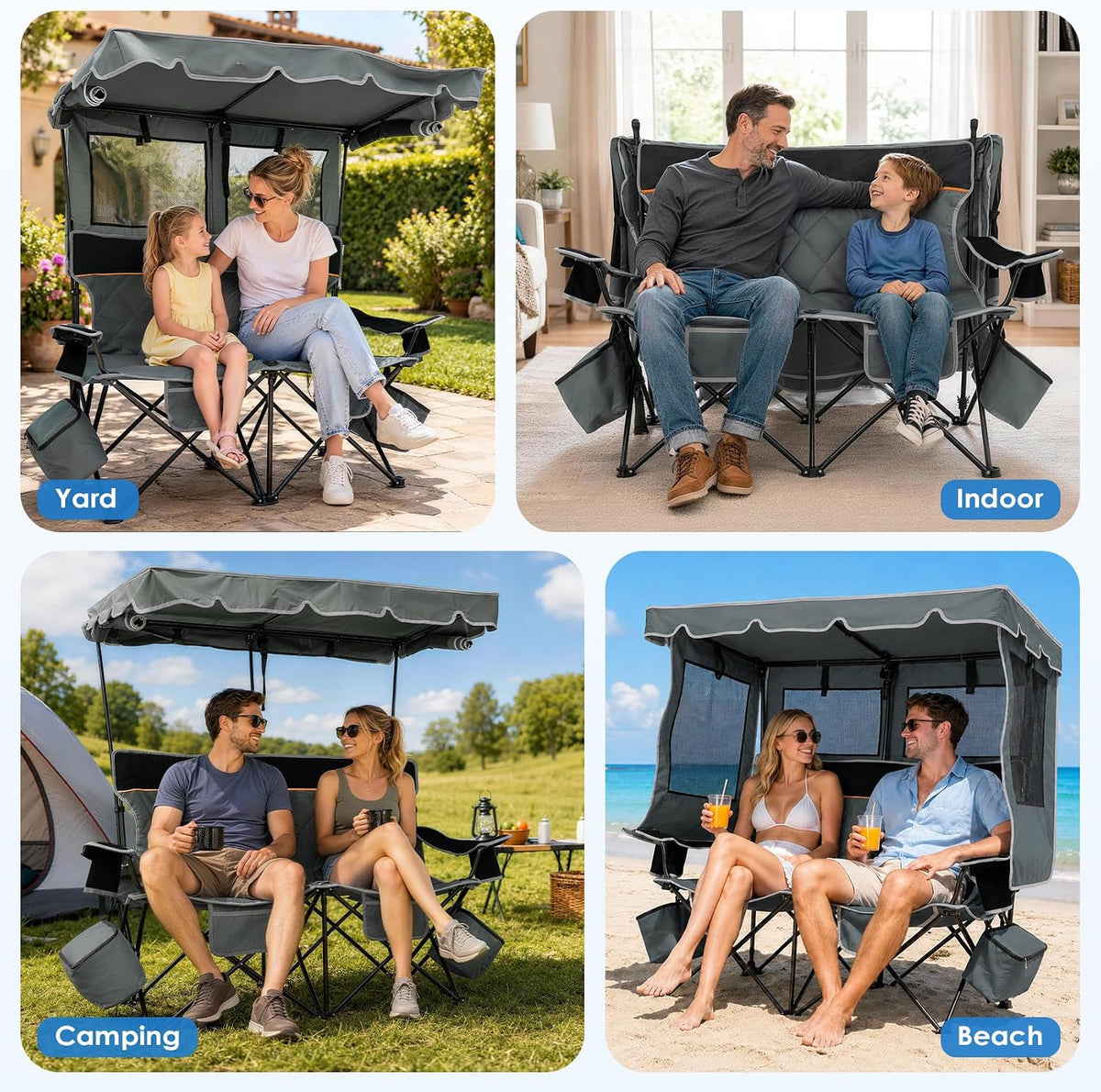 Suteck Double Camping Chair with Canopy, 660lbs Folding Loveseat with Shade