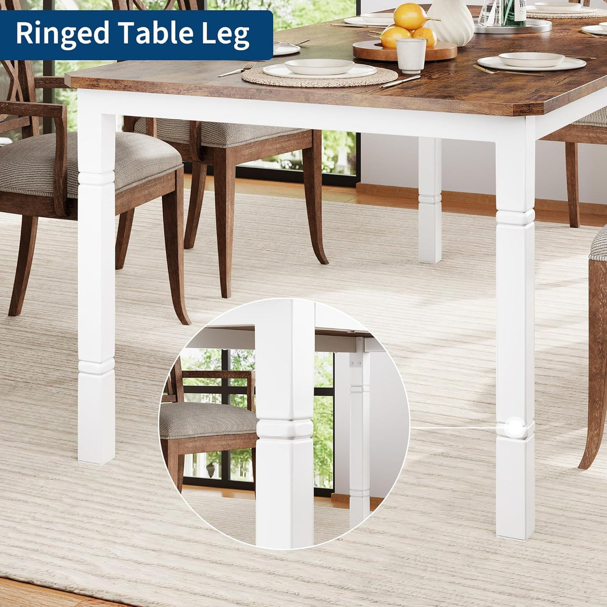 IDEALHOUSE 79" Dining Table for 6-8 People, White & Retro