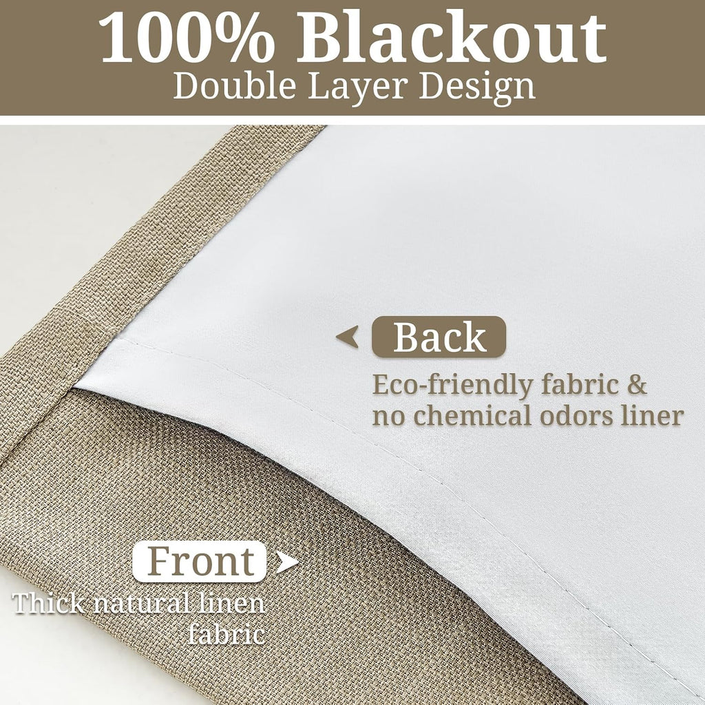 Pinch Pleated Linen Blackout Living Room Curtains 4 Panels Set 96 Inches Long, Natural Memory Trained Double Layer Linen Soundproof Thermal Modern Window Curtain & Drapes for Sliding Doors 8 FT Length