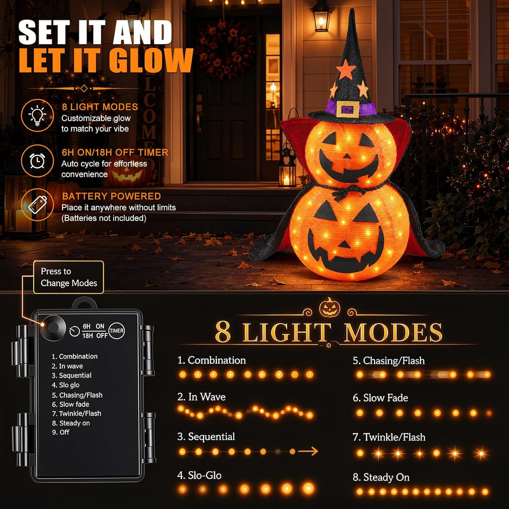 3FT Collapsible Halloween Pumpkin Decorations for Porch, Yard, Home