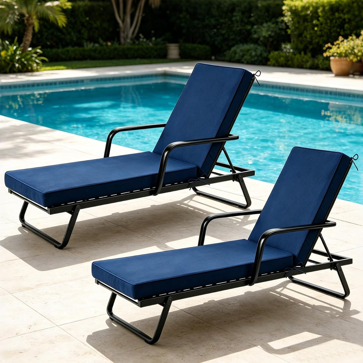 Chaise Lounge Cushions Outdoor Set of 2, 72"x21"x3", Navy Blue