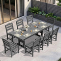 KINGYES Outdoor Dining Set,84'' Table w/Umbrella Hole & Armless Chairs,Grey