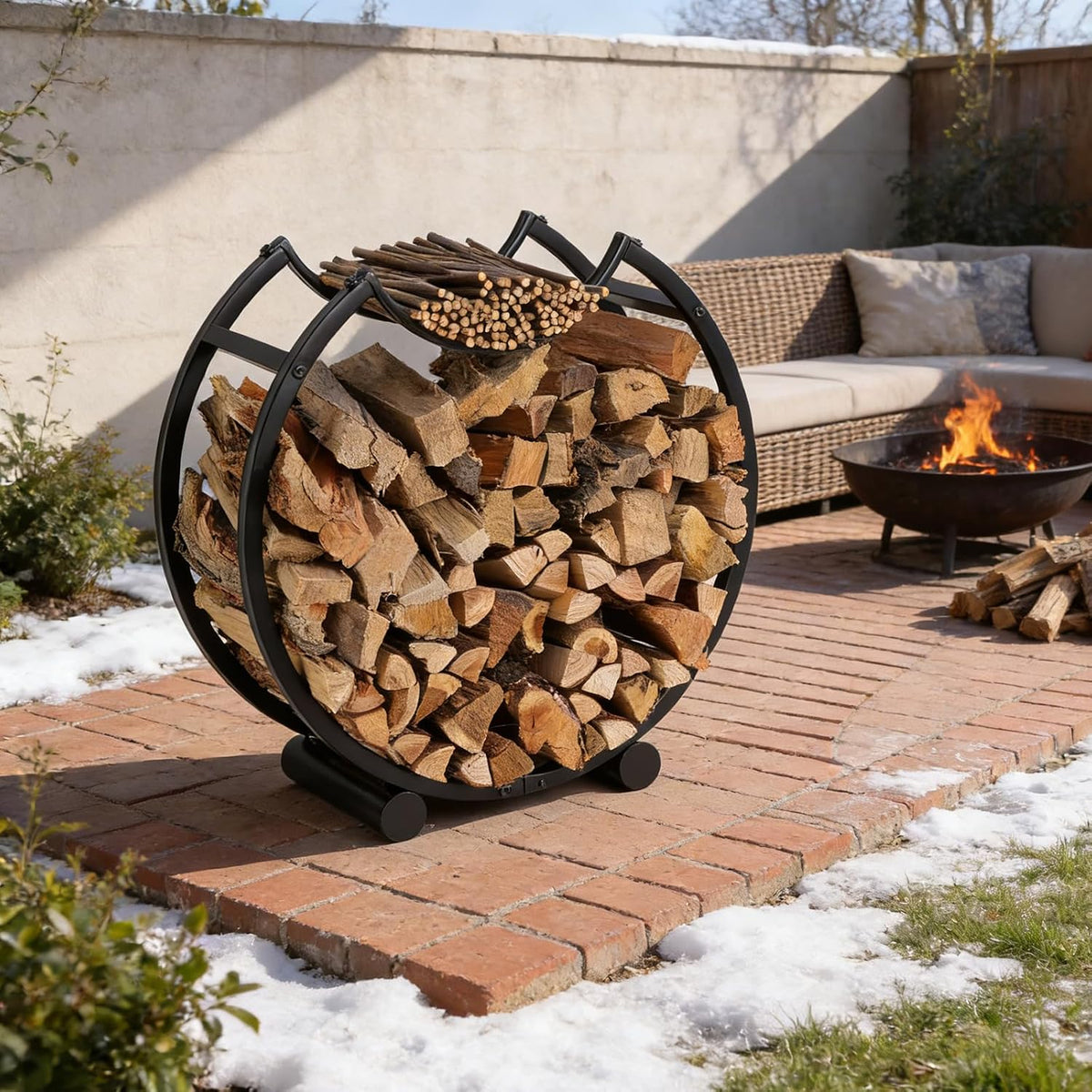 Yohsnor 23in Indoor Firewood Rack,Metal Firewood Holder for Fireplace