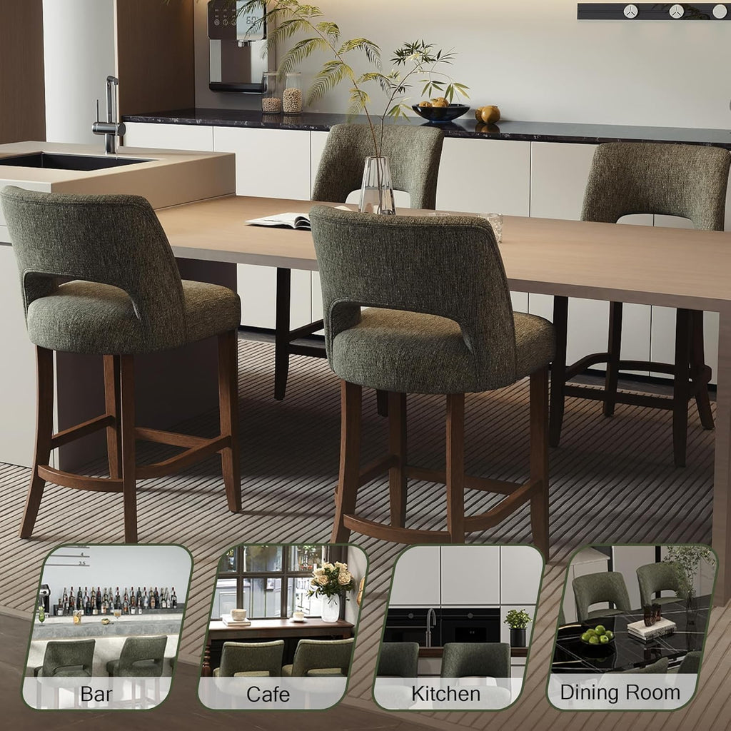 VKNOW Bar Stools Set of 2, 26" Fabric Counter Height Bar Stools, Green