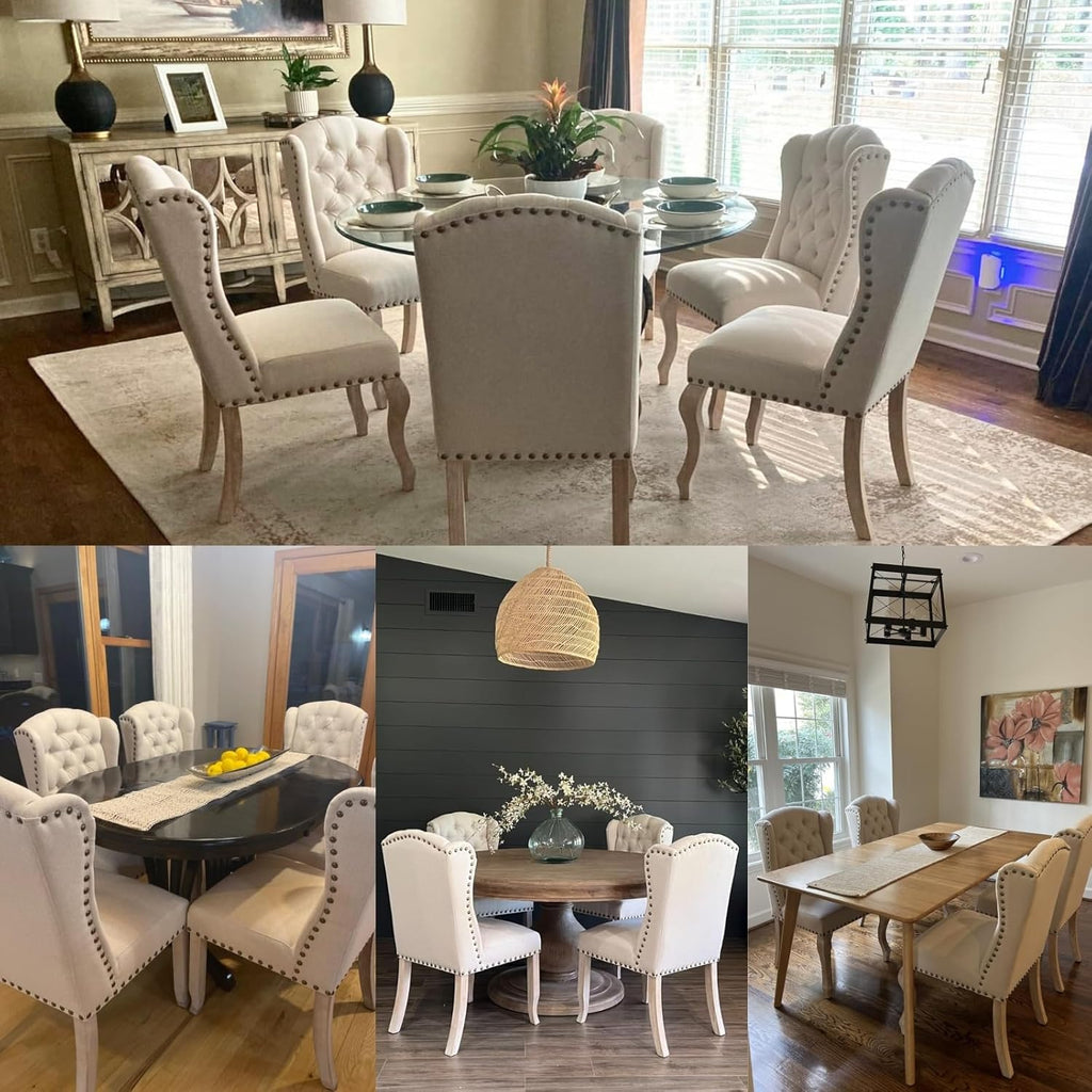 chairus Tufted Upholstered Parsons Dining Chairs Set of 6, Beige
