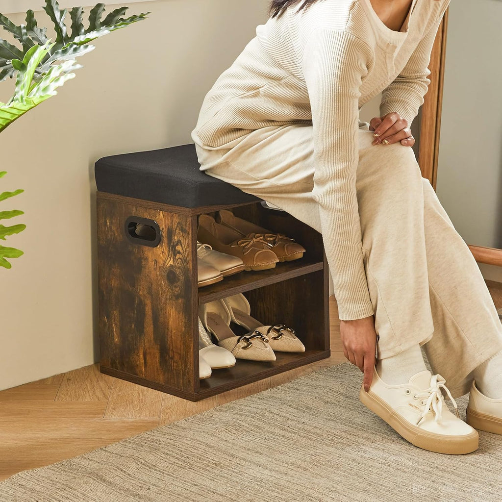 YMYNY Small Shoe Storage Bench with Cushion, Rustic Brown, HBD028H