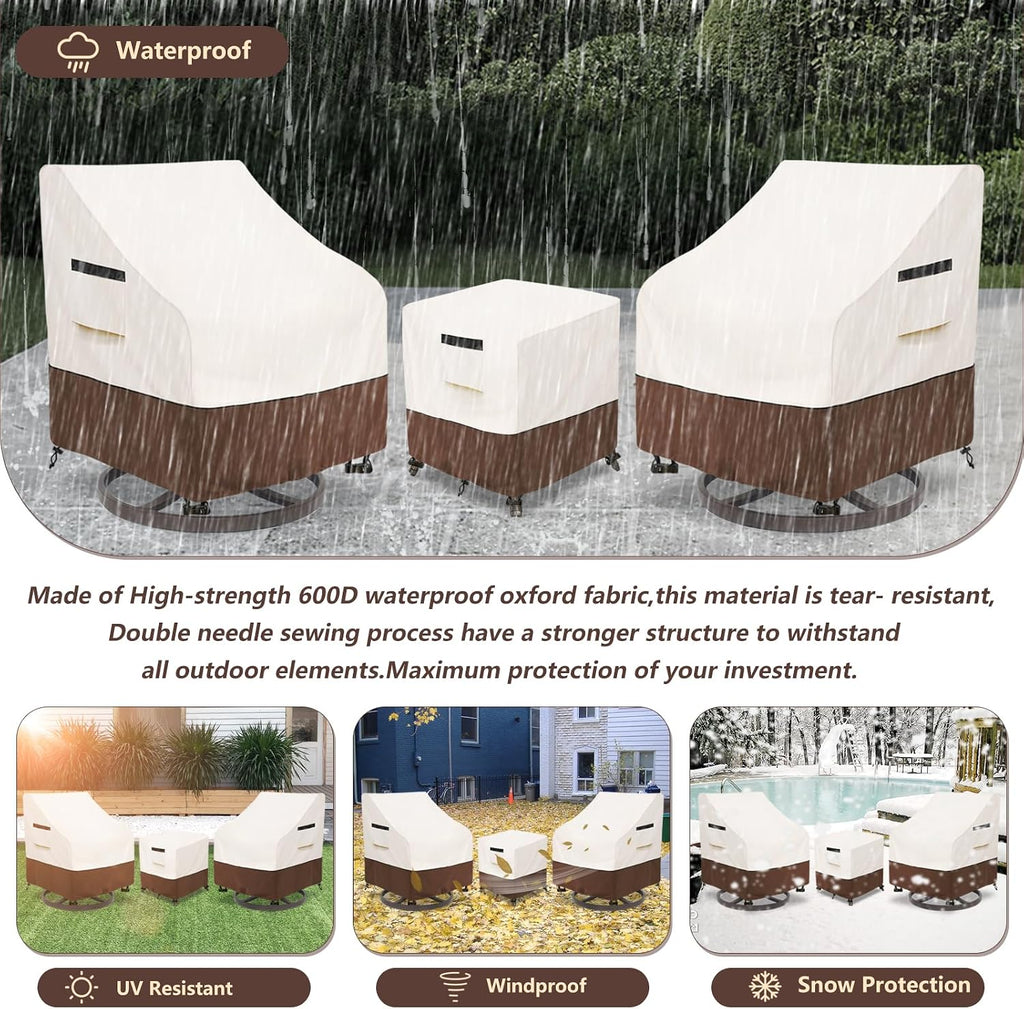 Patio Furniture Set Covers for 3 Piece Outdoor Bistro,Waterproof 100% Outdoor Furniture Cover for 2 Swivel Chairs and Coffee Table,Beige
