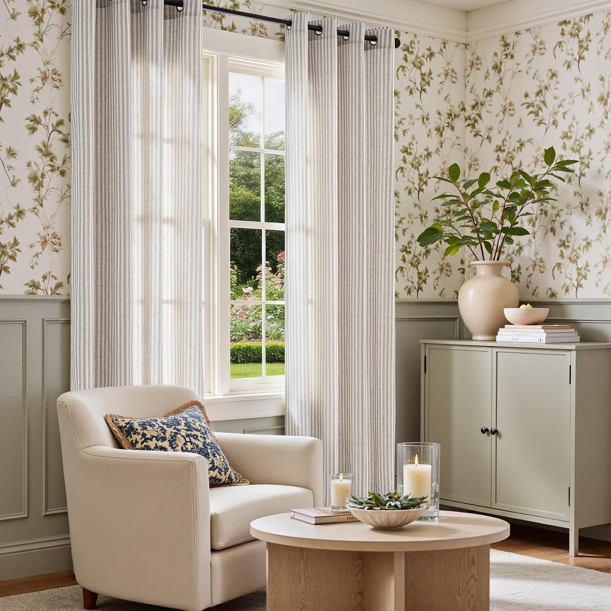 Vangao Linen Striped Curtains for Living Room Bedroom Farmhouse