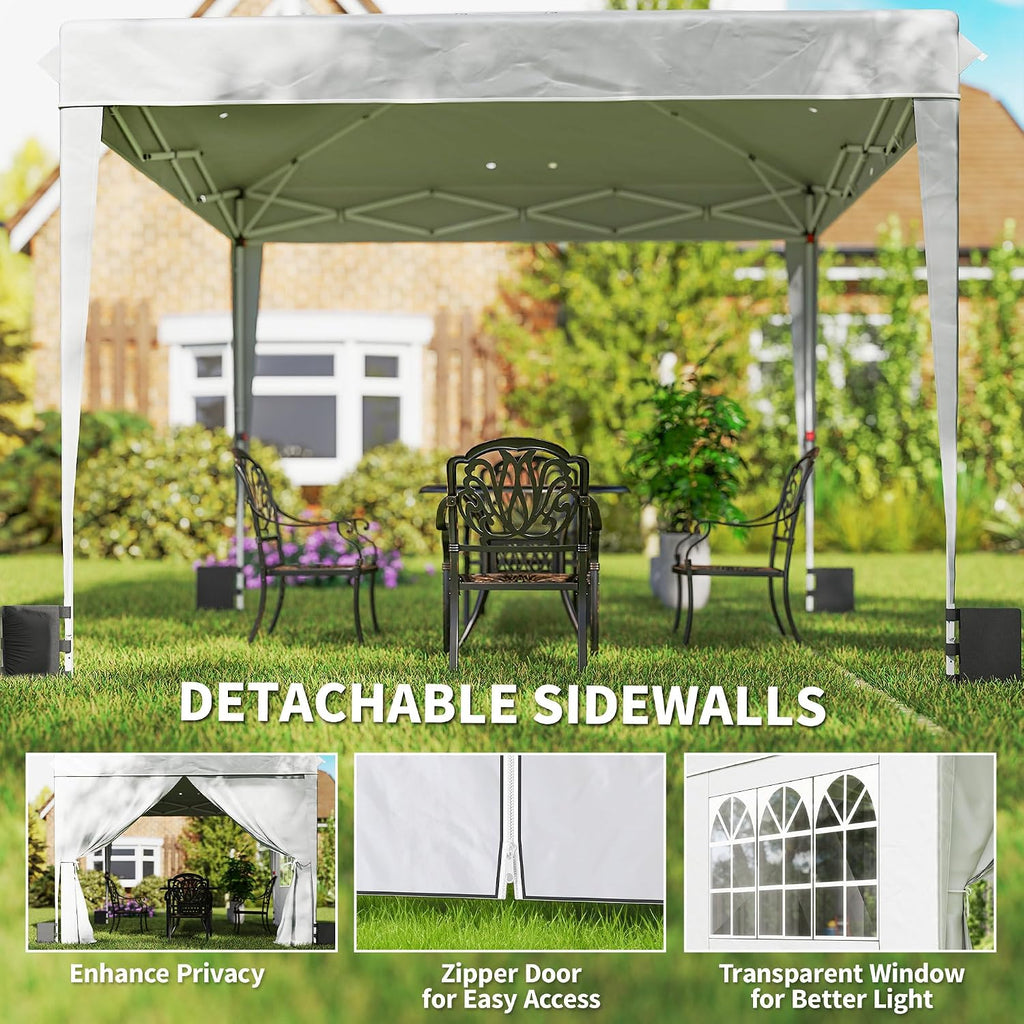 Outsunny 10 x 10 ft Pop Up Canopy Tent with Sidewalls UPF50+, White