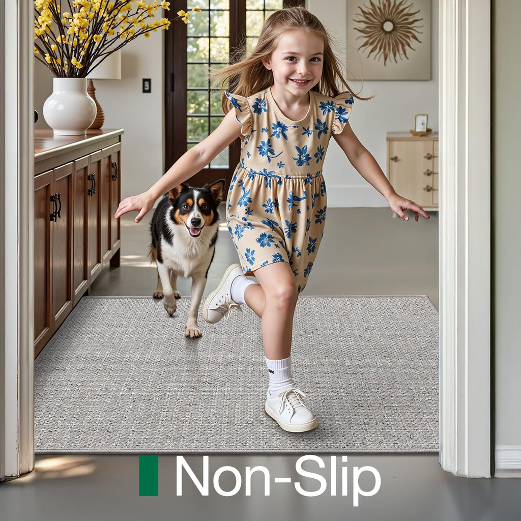 LUMI Thin Indoor Door Mat 24''x36'', Traps Dirt and Moisture, Non-Slip Rubber Backing Mats, Modern Inside Doormat for Home Entrance, Entryway, Patio & Porch, Light Gray