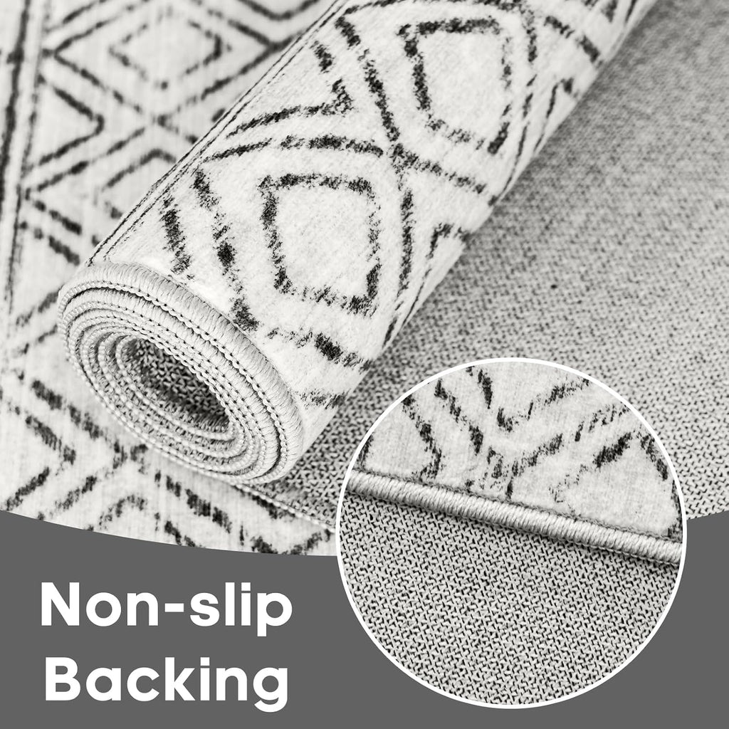 Washable 5x5 Square Moroccan Rug:Non Slip Soft Indoor Rug Geometric Grey