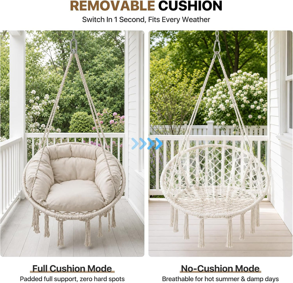 Athena Collection Hammock Chair with Hardware Kit & & Cozy Cushion, White