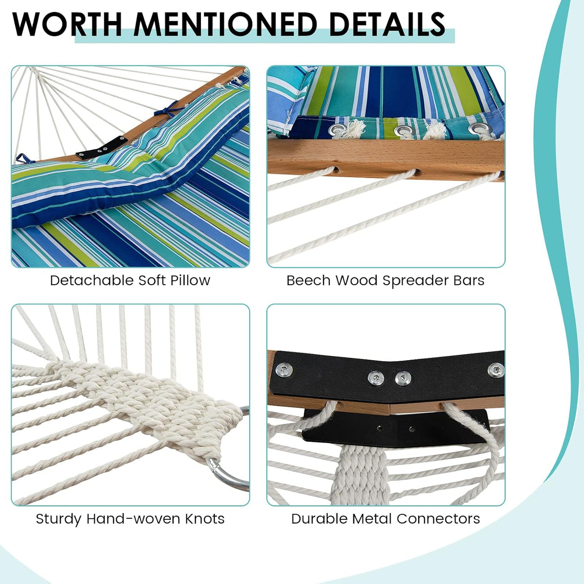 Tangkula 10.5FT Heavy Duty Double Hammock w/Detachable Pillow (Blue+Green)