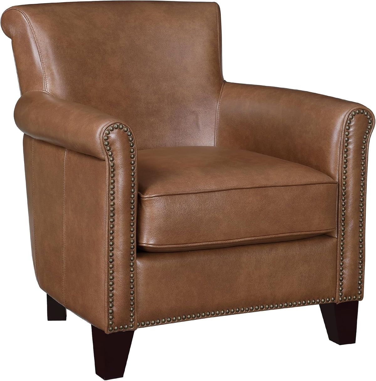 Lexicon Top Grain Genuine Leather Chair, Rolled Armrest, Brown