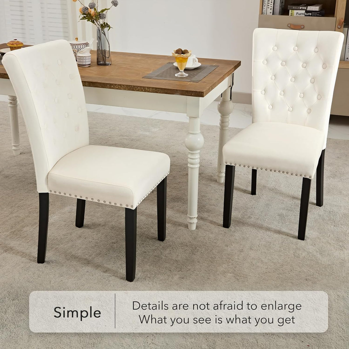 adochr Velvet Dining Chairs Set of 6, Parsons Kitchen Chair, Beige