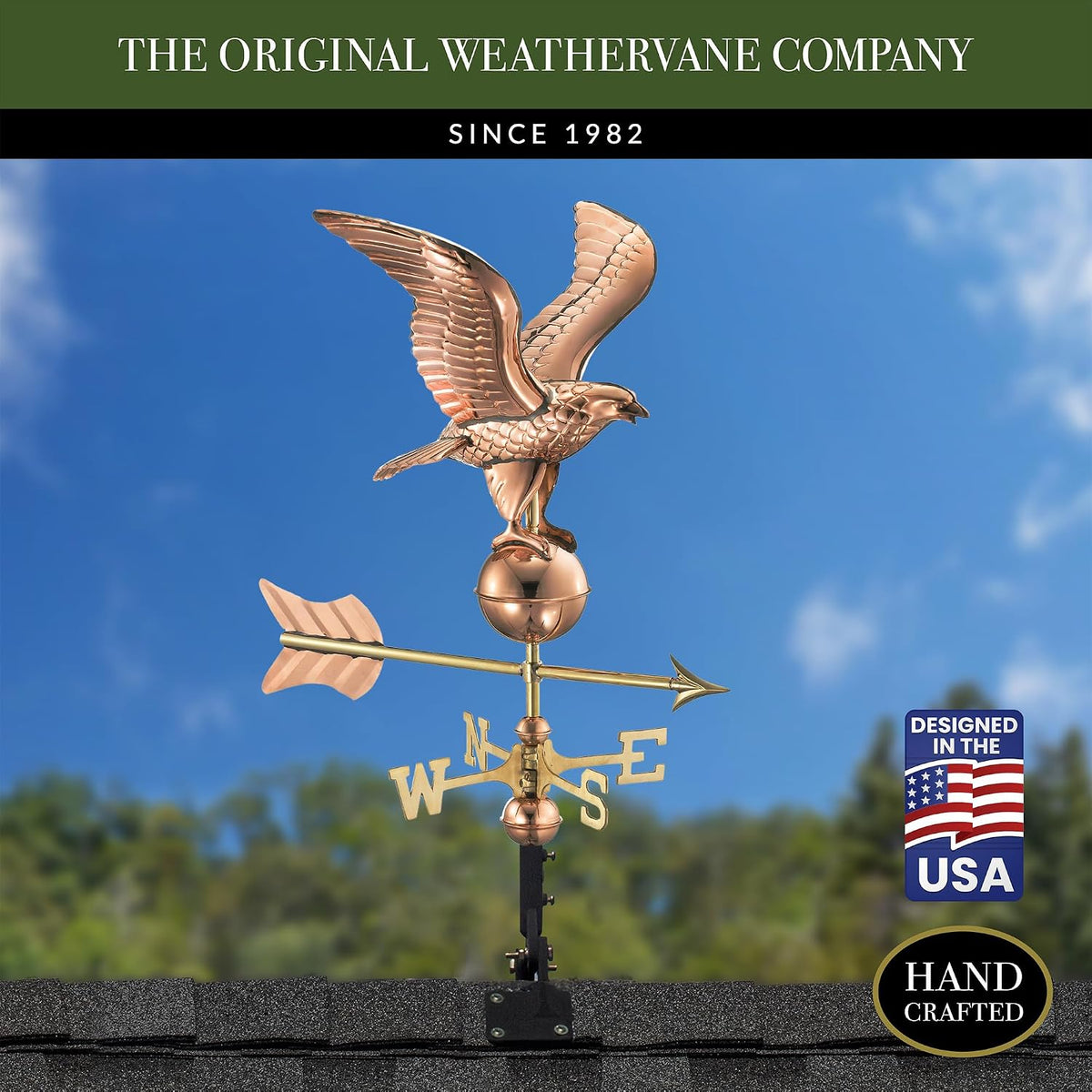 Good Directions 8815PR Eagle Cottage Weathervane, Polished Copper with Roof Mount, Medium