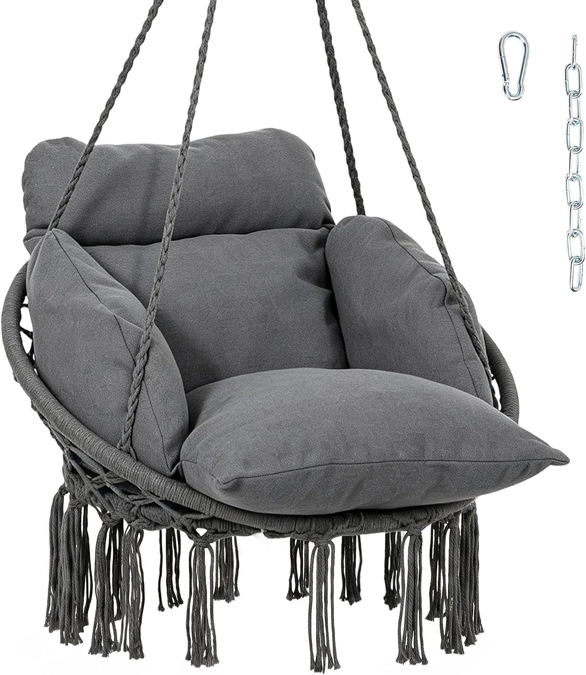 Outsunny Hammock Swing Chair w/Large Cushion Cotton Rope Chain Dark Gray