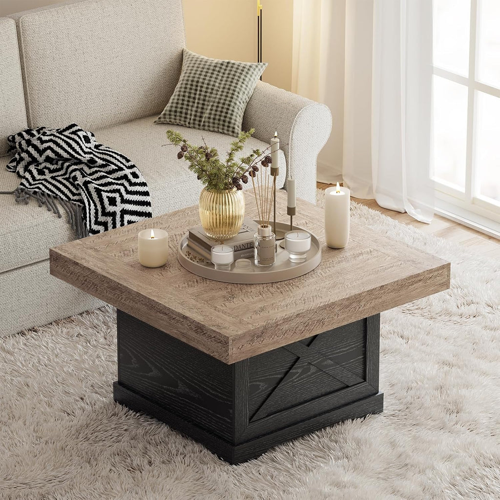 Lareth 31.5 in Rustic Coffee Table for Living Room with X-Design, Square