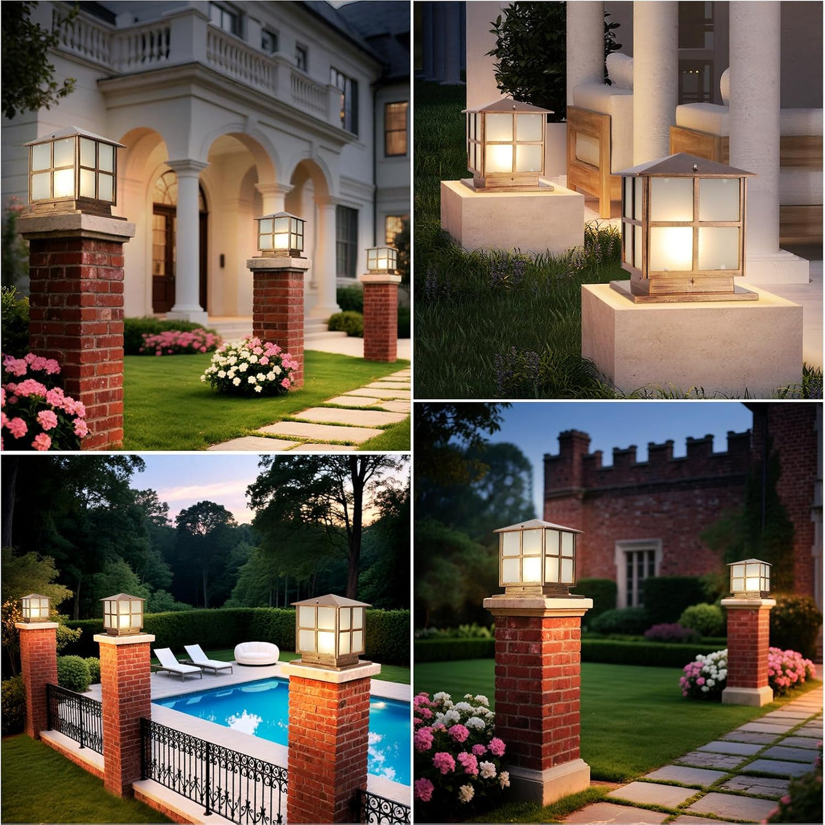 Outdoor Post Light,9.84In Hardwired Column Pillar Light Anti-rust Lamp Post