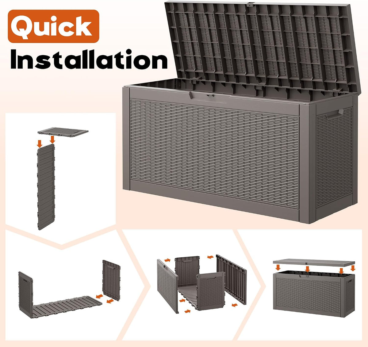 Outdoor Deck Storage Box, Waterproof,Grey,72 Gallon