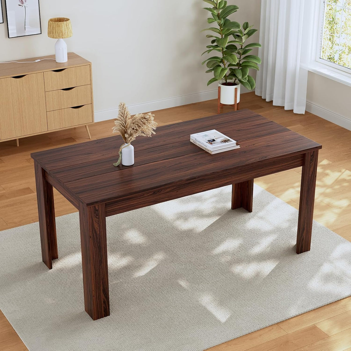 HIPIHOM 62.9" Wooden Dining Table, Modern Kitchen Table for 4-6 Person, Thickened MDF Dining Room Table for Dining Room, Kitchen, Living Room, Office