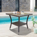 Patiorama Outdoor Wicker Patio Side Table, Weather Resistant Rattan Coffee Table, Square End Table, Aluminum Frame, Espresso Brown