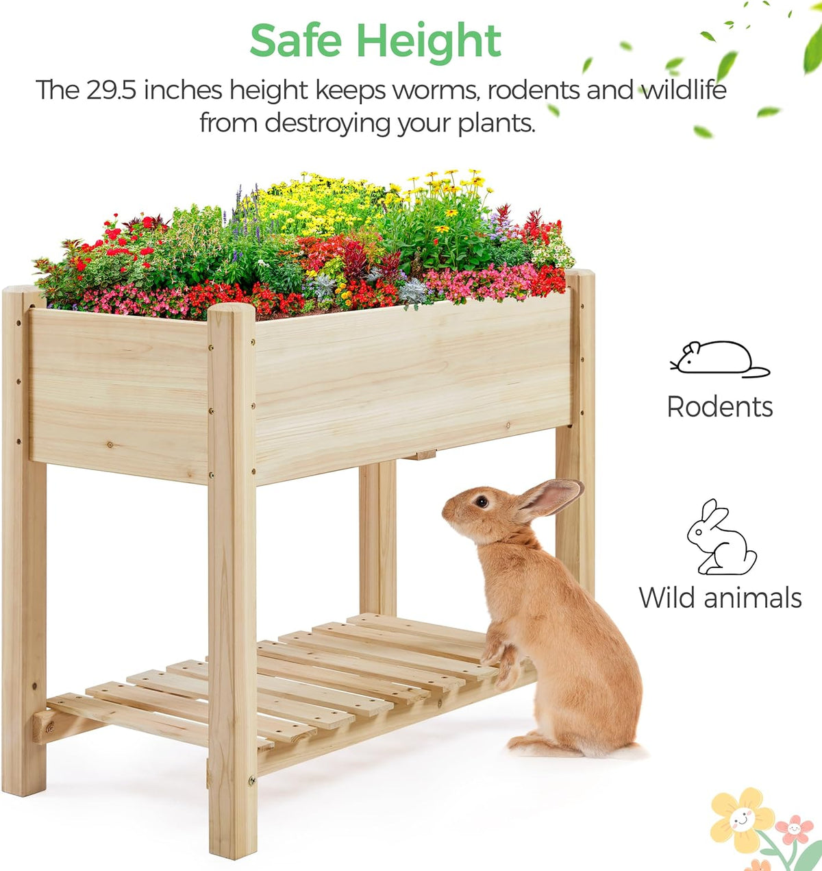 Yaheetech 34" Raised Garden Bed with Legs, Wooden Planter Box, 1Pcs