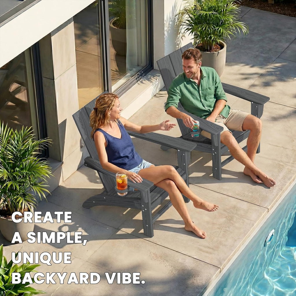 Modern Adirondack Chair with Cup Holder, HDPE Plastic Patio Chairs