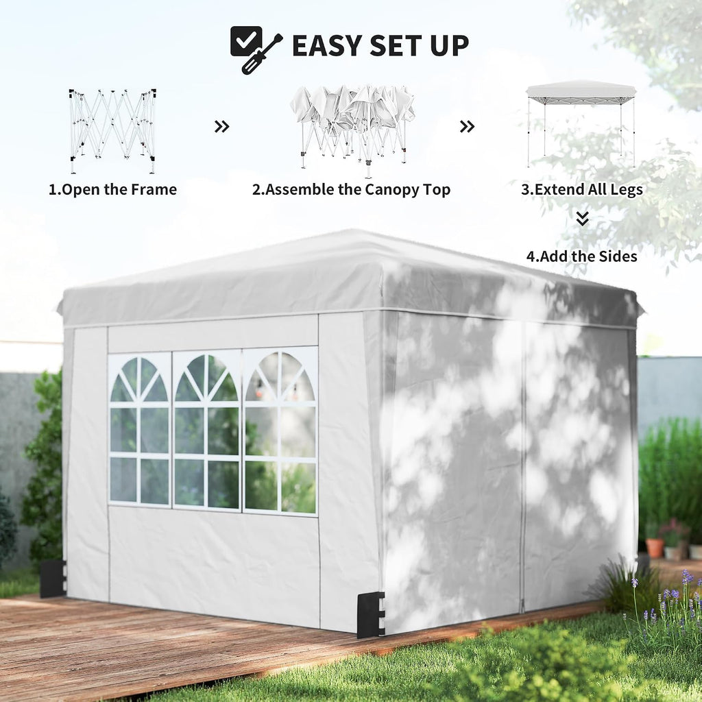 Outsunny 10 x 10 ft Pop Up Canopy Tent with Sidewalls UPF50+, White