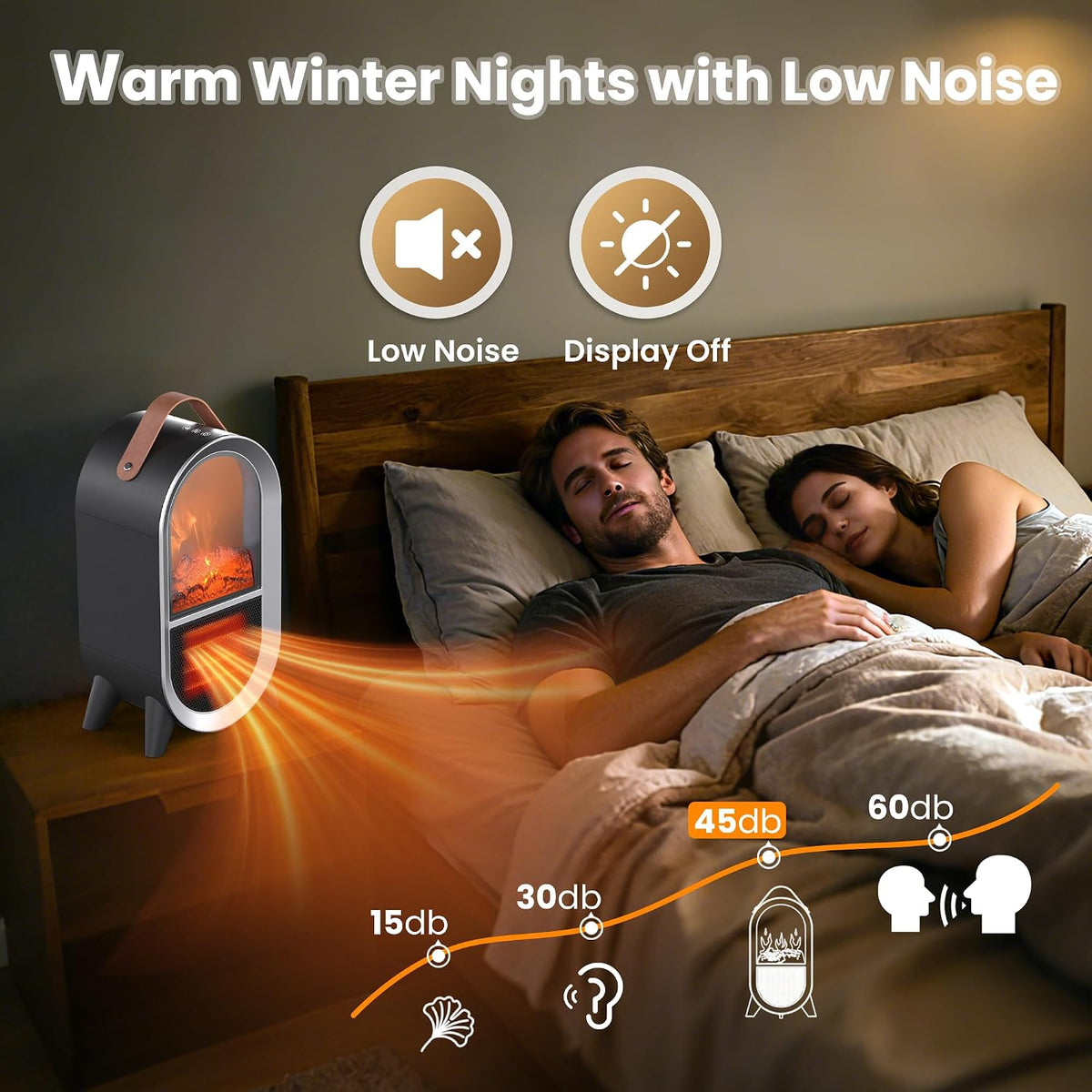Riseon Portable Electric Fireplace Heater for Home Office, Black