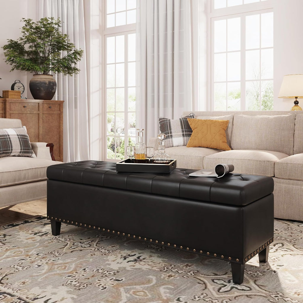 FiveWillowise 51 Inch Storage Ottoman Bench,Large End of Bed Storage Bench