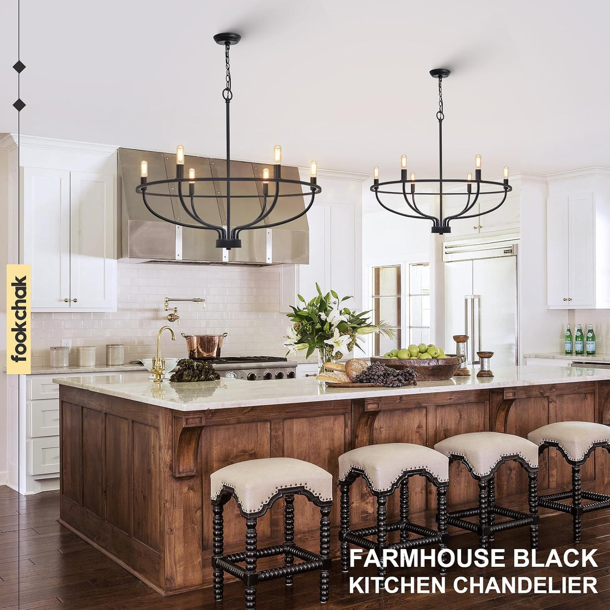 black farmhouse chandelier, 6-light dining room light fixture, package contents