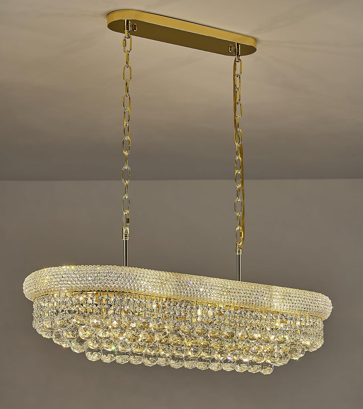 Rectangle Crystal Chandeliers for Dining Room, L36 inch Rectangular Oval Light for Kitchen Island (Gold)