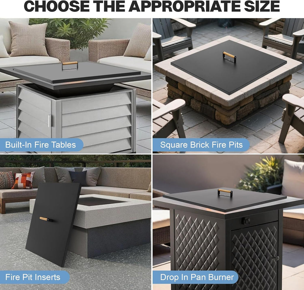 Fire Pit Lid Square 28", Heat Resistant Metal Firepit Cover
