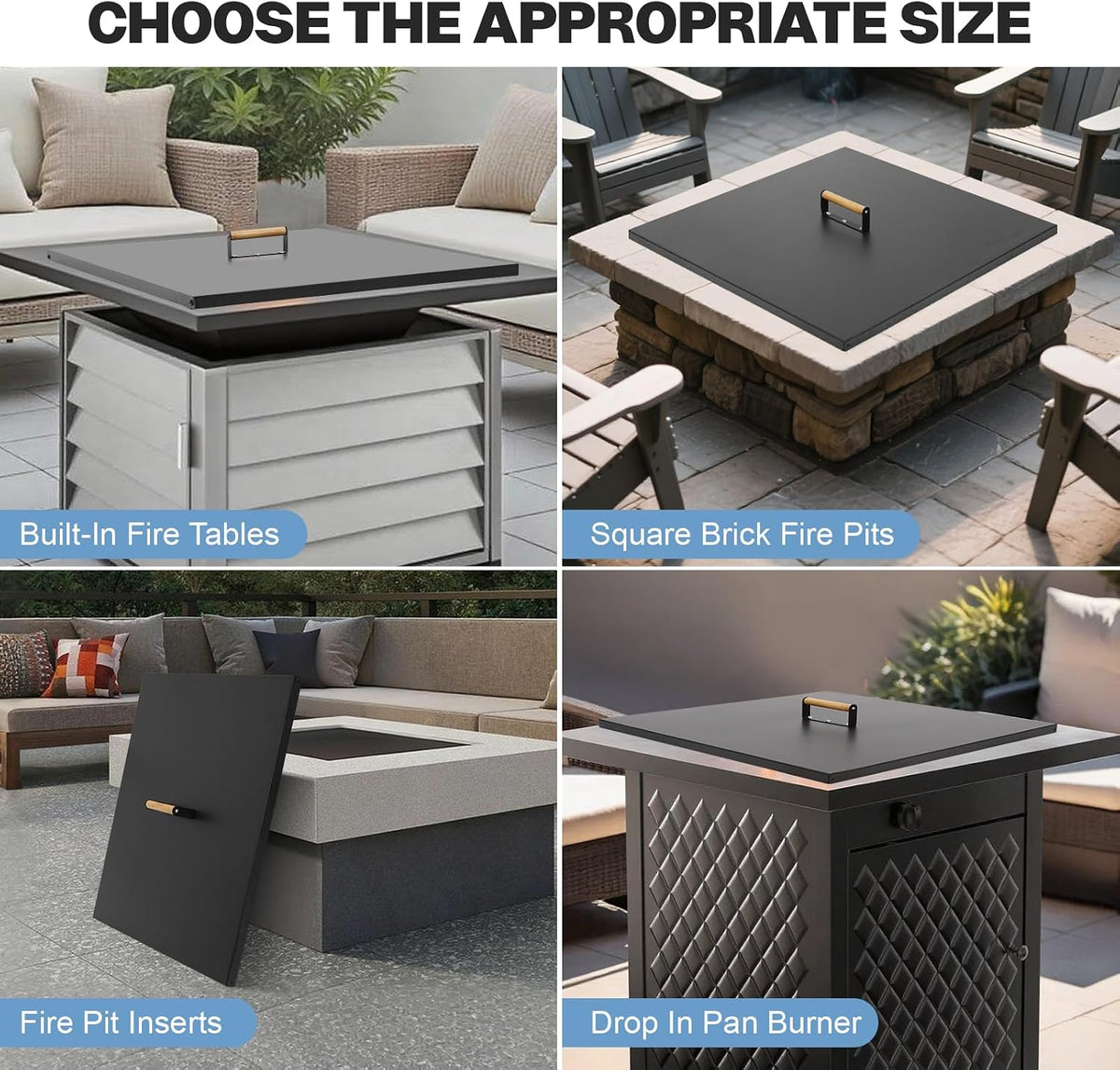 Fire Pit Lid Square 28", Heat Resistant Metal Firepit Cover