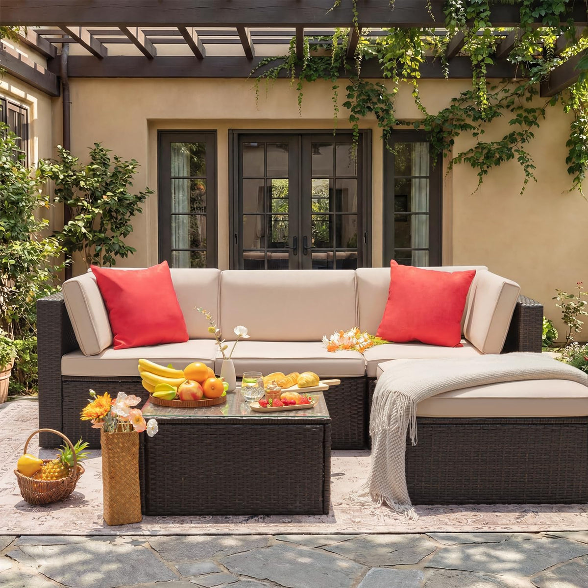 Devoko 5 Pieces Patio Furniture Sets Outdoor Sectional Patio Sofa