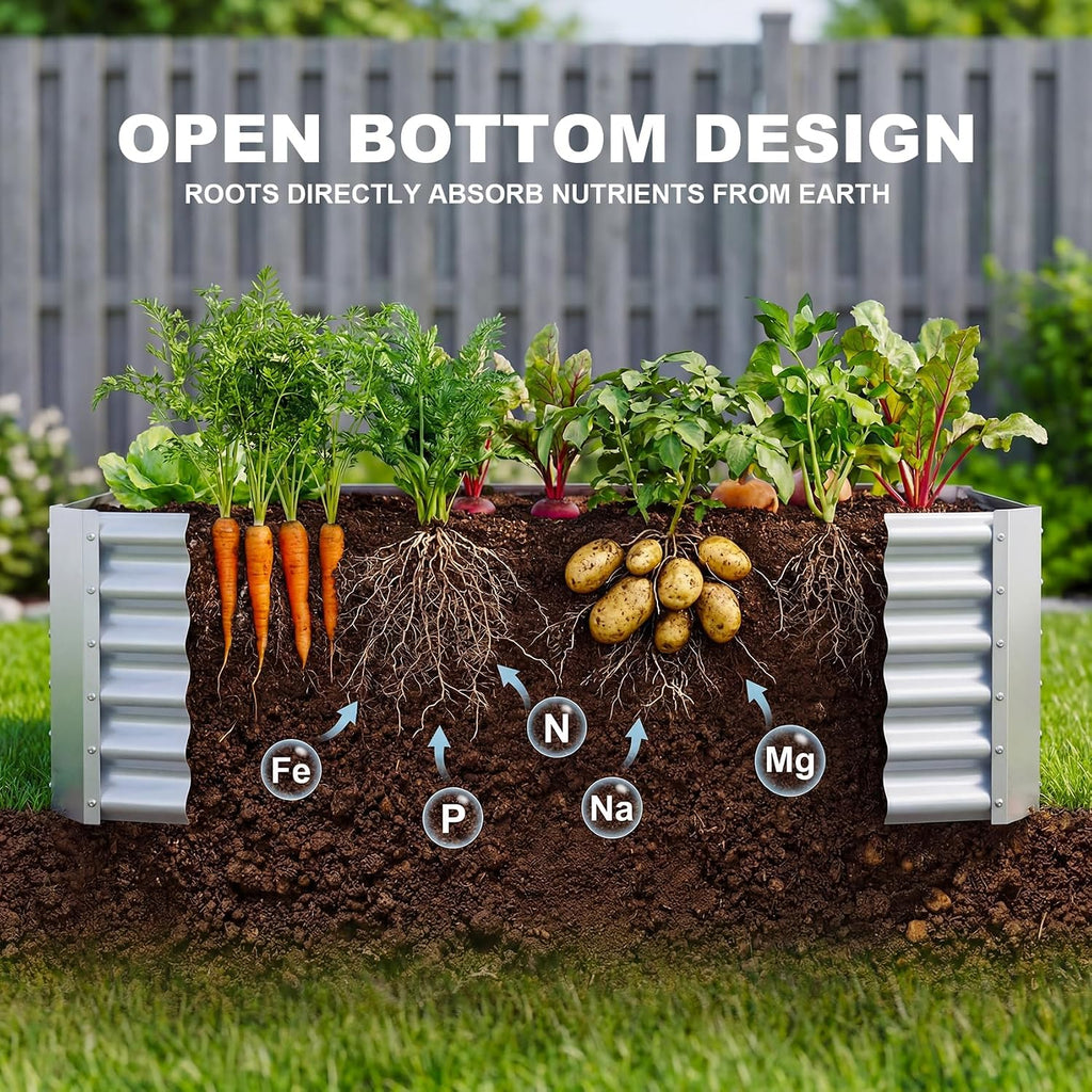 AHEONLAR 2 Pack 8×4×1.5ft Galvanized Raised Garden Beds Outdoor, Rectangle Sturdy and Durable Planter Boxes for Vegetables, Fruits, Flowers and Plants, Easy Assembly, Silver
