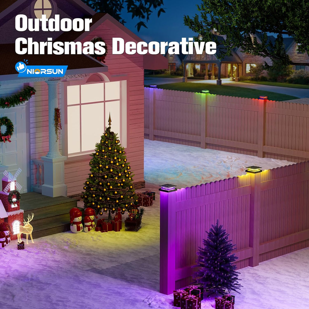 NIORSUN 4x4 Post Solar Lights Color Changing,Solar Post Light,12 Pack Black