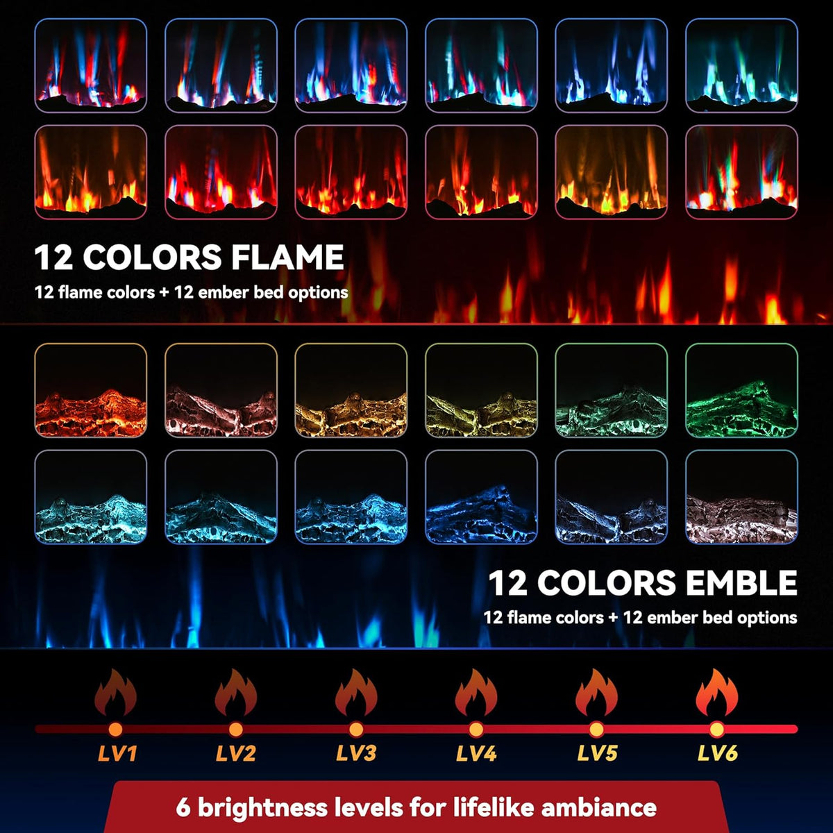 Manastin 50" Electric Fireplace Heater, Multi-Color Recessed Wall Mounted