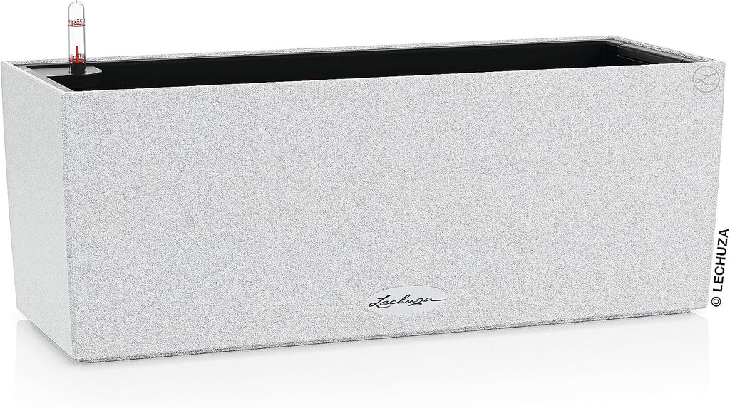 Lechuza BALCONERA Stone 50 Quartz White, Self-Watering Window Box (Railing Planter), H7.5 L19.7 W7.5 in