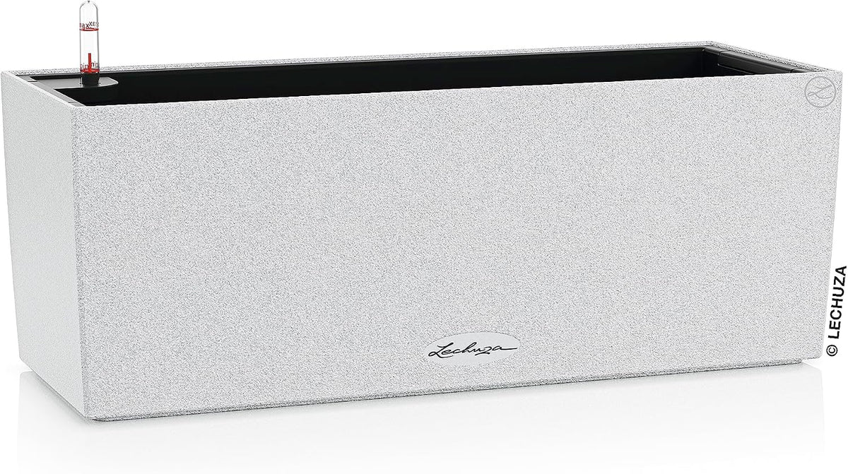 Lechuza BALCONERA Stone 50 Quartz White, Self-Watering Window Box (Railing Planter), H7.5 L19.7 W7.5 in