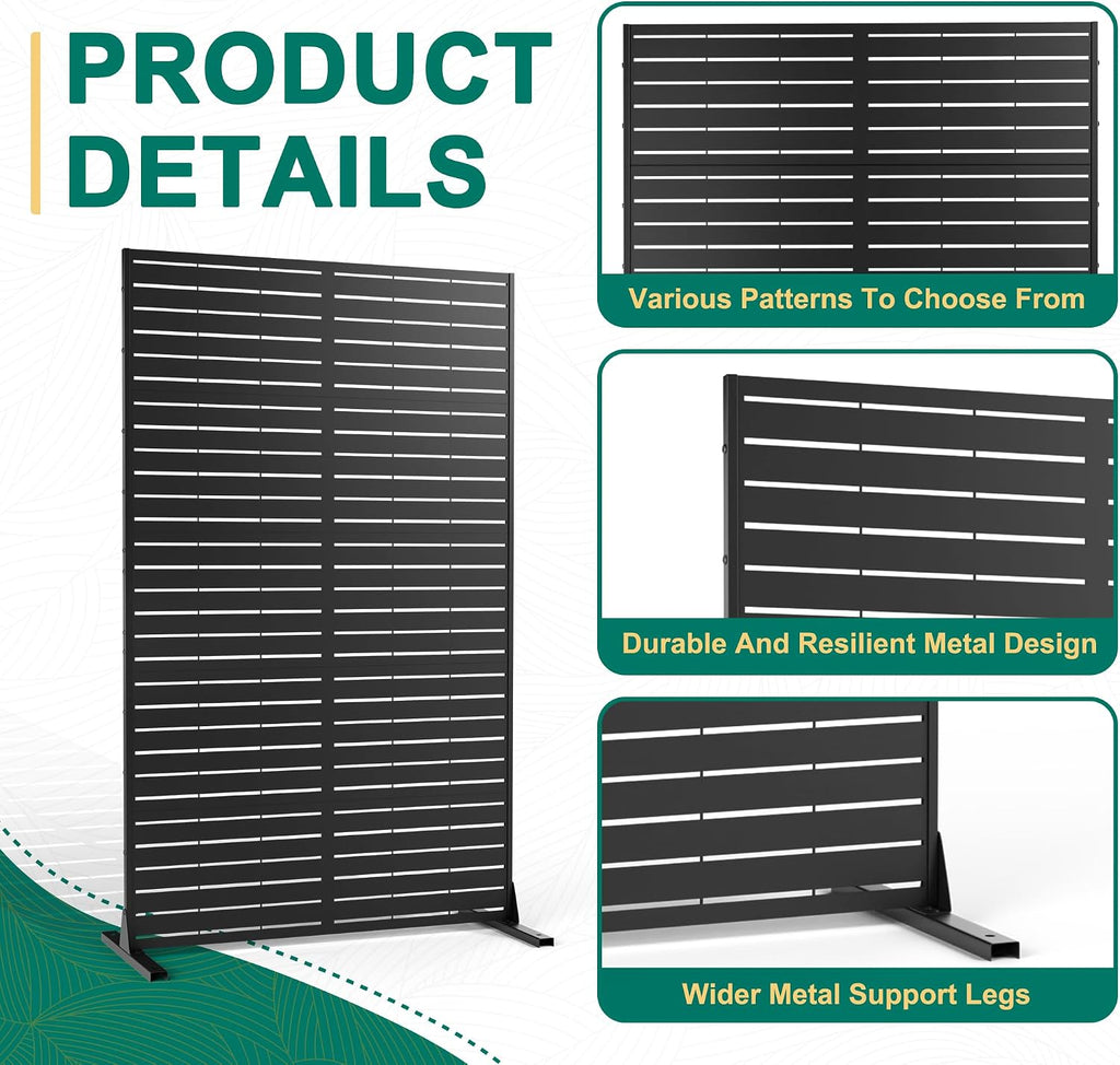 72" H44" W Metal Outdoor Privacy Screen - Freestanding, 5 Panels