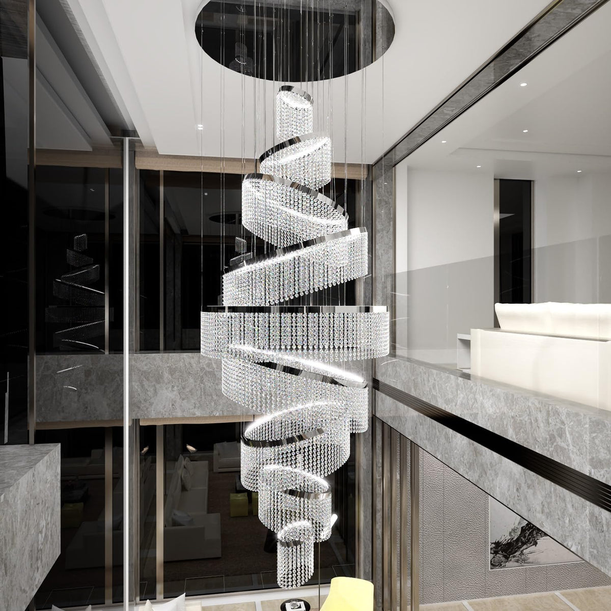 Flashing God H120'' Large 9-Tier Crystal Chandelier for High Ceiling Modern K9 Crystal Raindrop Chandeliers Lighting Staircase Chandelier Lighting Foyer Villa LED Dimmable 2700-6000K